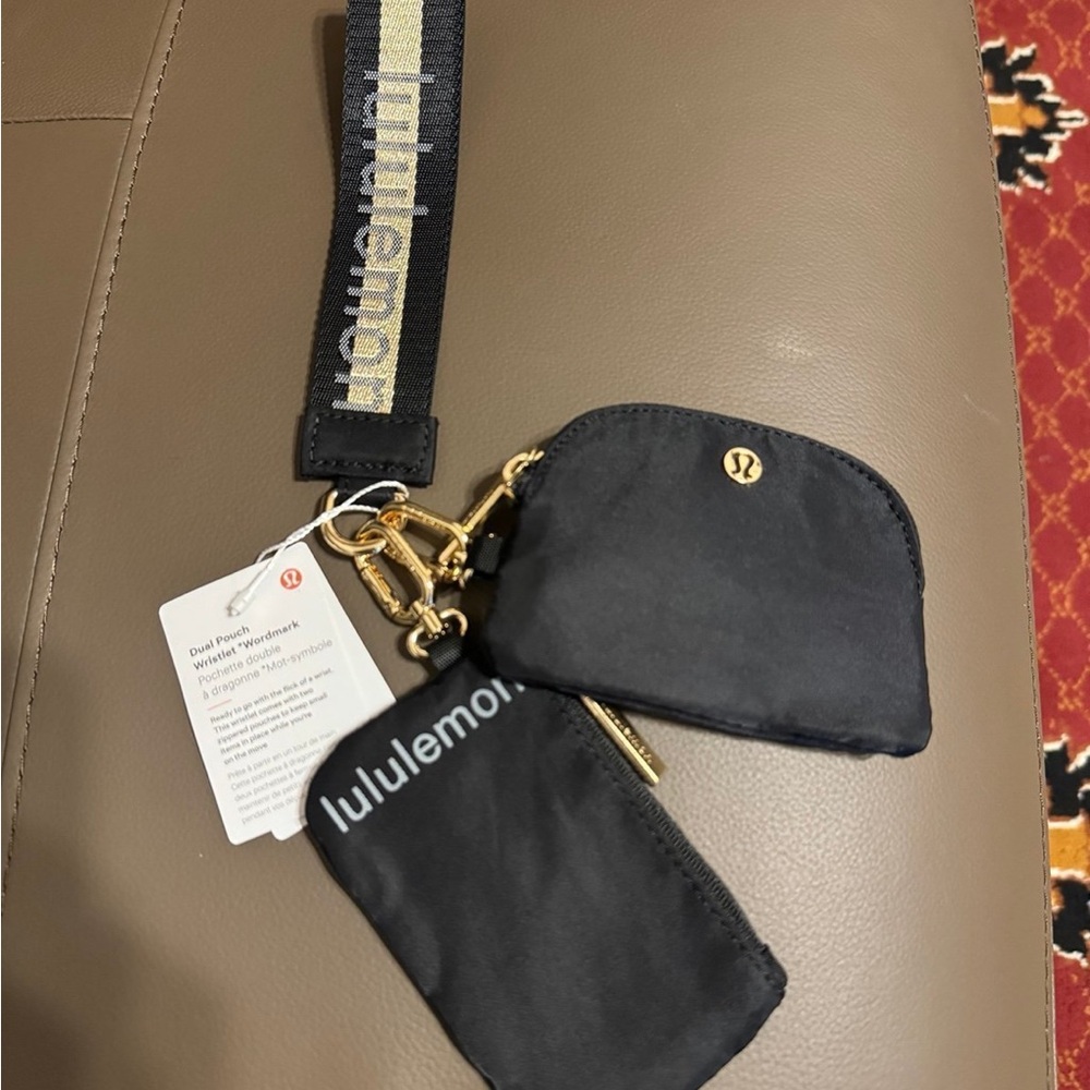 Lululemon Dual Pouch Wristlet Black/ Gold